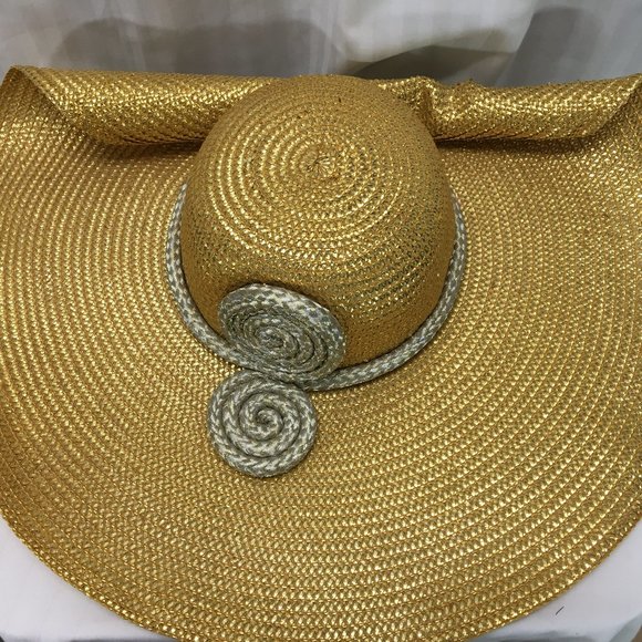 Gold Whitall & Shon Straw Hat w Silver Embellish main image 5